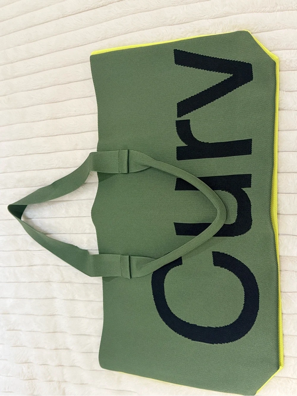 Olive Green Canvas Tote with Neon Trim